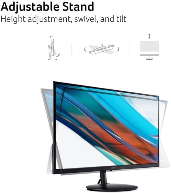 Acer Acer SH242Y Ebmihx 24 吋 FHD 1920x1080 家庭辦公室超薄 IPS 電腦顯示器 | AMD FreeSync | 100Hz | 零框架 | 高度/旋轉/傾斜可調式支架 | 內建喇叭 | HDMI 1.4 和 VGA 連接埠：圖片 2