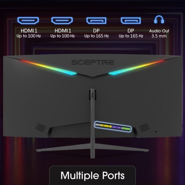 Sceptre 34 英吋(約 34 公分)曲面超寬WQHD 顯示器 3440 x 1440 R1500 高達 165Hz DisplayPort x2 99% sRGB 1ms 按圖片圖片顯示,機器黑色 2023 (C345B-QUT168)：圖片 2