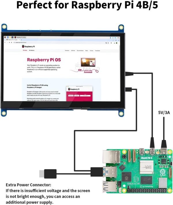 CUQI 7 吋迷你 LCD 螢幕 HD IPS 1024x600 顯示器,迷你 HDMI 顯示器,適用於 Raspberry Pi 5/4/3 PC、Windows、Xbox：圖片 2