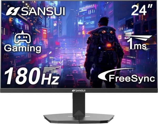 SANSUI 24 吋遊戲顯示器 180Hz、DP 1.4 和 HDMI 2.0 連接埠高刷新率電腦顯示器,賽車FPS RTS 模式,1 毫秒回應時間 110% sRGB (ES-G24F4,含HDMI 線)