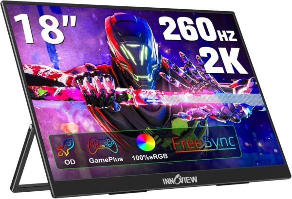 InnoView 18 吋 260HZ 可攜式遊戲顯示器,2K 2560x1600 QHD 可攜式顯示器 OD Gameplus HDR FreeSync 筆記型電腦顯示器 附支架 可攜式螢幕 適用於筆記型電腦 PC 手機遊戲主機