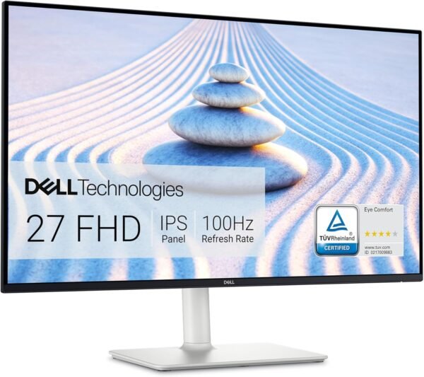 Dell S2725HS 27 吋顯示器,FHD (1920x1080) 顯示器,100Hz 刷新率,1500:1 對比度,TüV Rheinland Eye Comfort 4 星,集成式 2x5W 揚聲器,高度/傾斜/旋轉/樞軸 - 灰白色