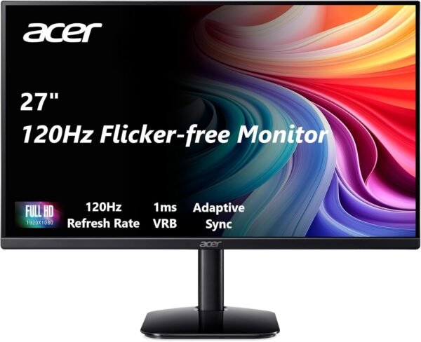 acer KB272 G0bi 27 吋 IPS Full HD (1920 x 1080) 電競辦公室顯示器 | 自適應同步支援 (FreeSync 相容) | 高達 120Hz 刷新 | 1ms (VRB) | sRGB 99% | 傾斜 | HDMI 和 VGA 連接埠