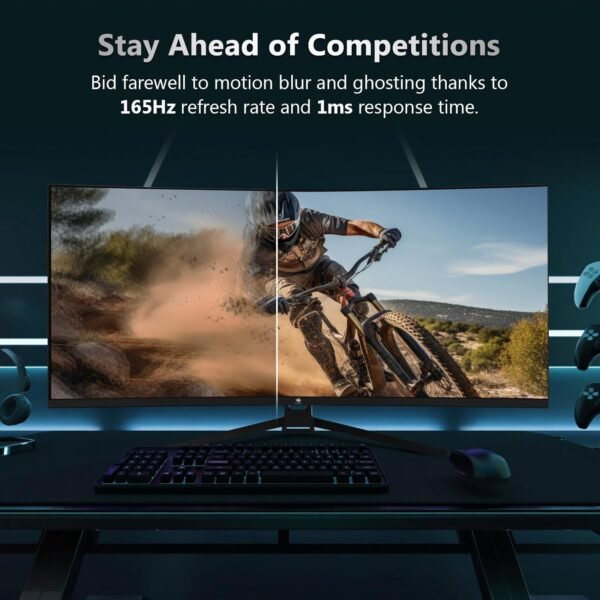 Z-Edge UG34 34 吋 超寬2K 曲面遊戲顯示器,165Hz 刷新率,21:9 長寬比,1ms MPRT,3440x1440 解析度,1500R 曲率,VA 面板,178 視角：圖片 2
