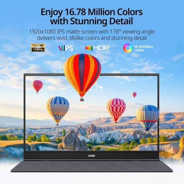 MNN 便攜式顯示器 15.6 吋 FHD 1080P USB C HDMI 電競超薄IPS 顯示器,附智慧蓋和喇叭、HDR 即插即用,適用於筆記型電腦 PC 手機 Mac (15.6 吋 1080P)：圖片 2