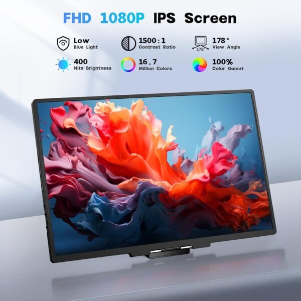 14 吋可攜式顯示器 1080P FHD IPS 電腦顯示器,第二個外接遊戲顯示器 USB-C HDMI 超薄旅行監視器 適用於筆記型電腦、PC、Mac、手機、PS、Xbox、Switch,附內建支架/皮革袋：圖片 2