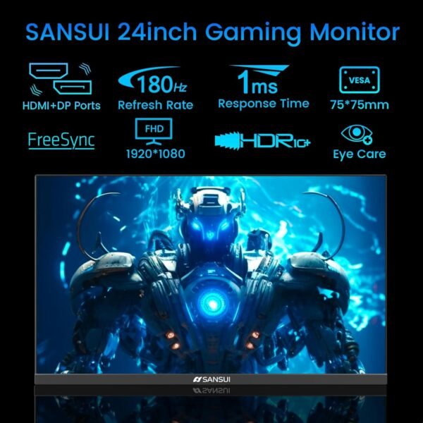 SANSUI 24 吋遊戲顯示器 180Hz、DP 1.4 和 HDMI 2.0 連接埠高刷新率電腦顯示器,賽車FPS RTS 模式,1 毫秒回應時間 110% sRGB (ES-G24F4,含HDMI 線)：圖片 2
