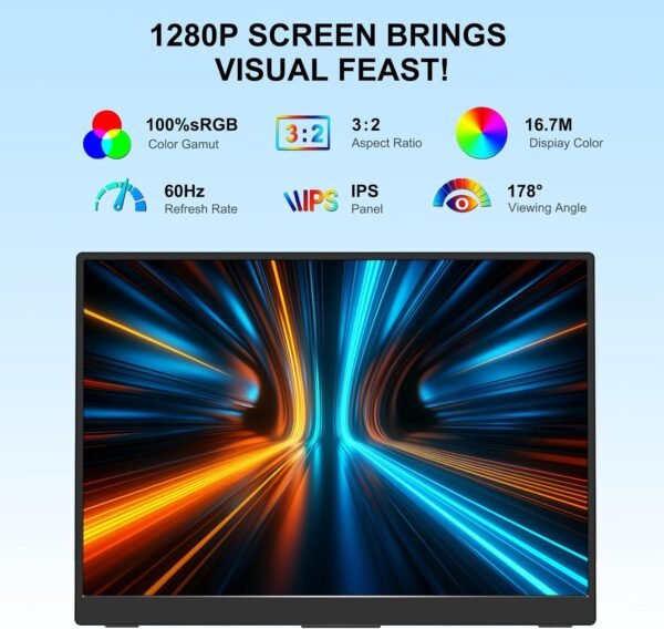可攜式顯示器 10.5 英吋 1920 * 1280 超薄 Mini 3:2 USB C HDMI HDR 可攜式顯示器 適用於筆記型電腦/交換機/家庭/旅行：圖片 2