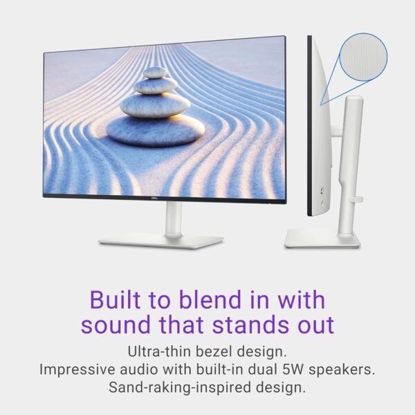 Dell S2725HS 27 吋顯示器,FHD (1920x1080) 顯示器,100Hz 刷新率,1500:1 對比度,TüV Rheinland Eye Comfort 4 星,集成式 2x5W 揚聲器,高度/傾斜/旋轉/樞軸 - 灰白色：圖片 2