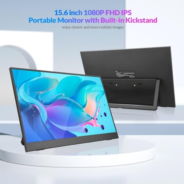 Rii 可攜式顯示器,15.6 吋 1080P FHD USB-C HDMI,超薄IPS HDR 顯示器,附支架和內建喇叭,適用於筆記型電腦/個人電腦/手機/Mac/Xbox/Switch/PS4/PS5：圖片 2