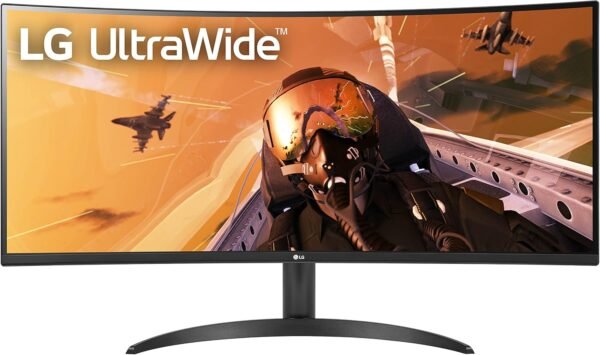 LG 34WP60C-B 34 吋 21:9 弧形超寬QHD (3440x1440) 電競電腦顯示器,160Hz sRGB 99% 色域和 HDR 10,AMD FreeSync Premium 和 3 面幾乎無邊框螢幕傾斜,黑色