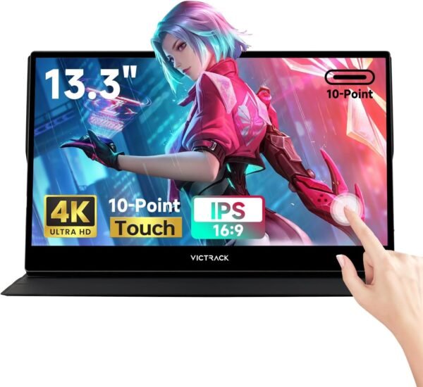Victrack 4K 觸控螢幕 Pro 電競可攜式顯示器,13.3 吋 Ultra UHD (3840*2160),適用於手持遊戲電腦,風格如 ASUS Rog Ally,Lenovo Legion go,100% RGB IPS 顯示器 HDR 旅行監視器智慧型保護套