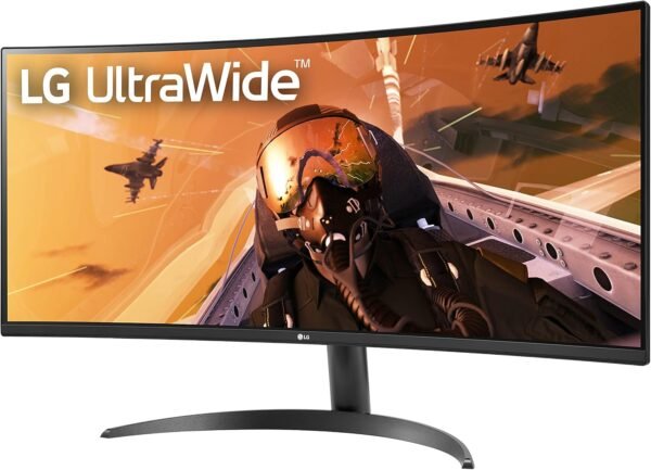 LG 34WP60C-B 34 吋 21:9 弧形超寬QHD (3440x1440) 電競電腦顯示器,160Hz sRGB 99% 色域和 HDR 10,AMD FreeSync Premium 和 3 面幾乎無邊框螢幕傾斜,黑色：圖片 2