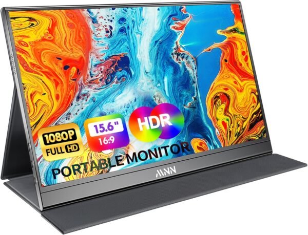 MNN 便攜式顯示器 15.6 吋 FHD 1080P USB C HDMI 電競超薄IPS 顯示器,附智慧蓋和喇叭、HDR 即插即用,適用於筆記型電腦 PC 手機 Mac (15.6 吋 1080P)