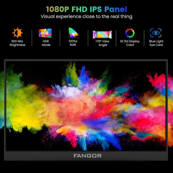 FANGOR 可攜式顯示器 15.6 吋 FHD 1080P 旅行監視器 適用於筆記型電腦 超薄 HDR IPS 電腦遊戲顯示器 USB-C HDMI 螢幕延伸器 附智慧型保護套 適用於筆記型電腦 PC 手機 Mac Xbox PS4/5 Switch：圖片 2