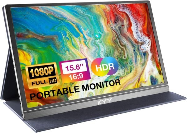 KYY 可攜式顯示器 15.6 吋 1080P FHD USB-C,HDMI 電腦顯示器 HDR IPS 遊戲螢幕 附優質智慧保護套與螢幕保護貼,喇叭,適用於筆記型電腦 PC MAC 手機 PS4 Xbox Switch